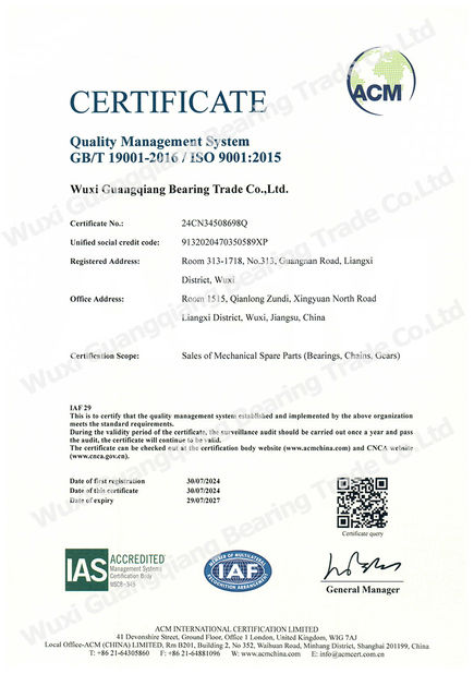 La Cina Wuxi Guangqiang Bearing Trade Co.,Ltd Certificazioni